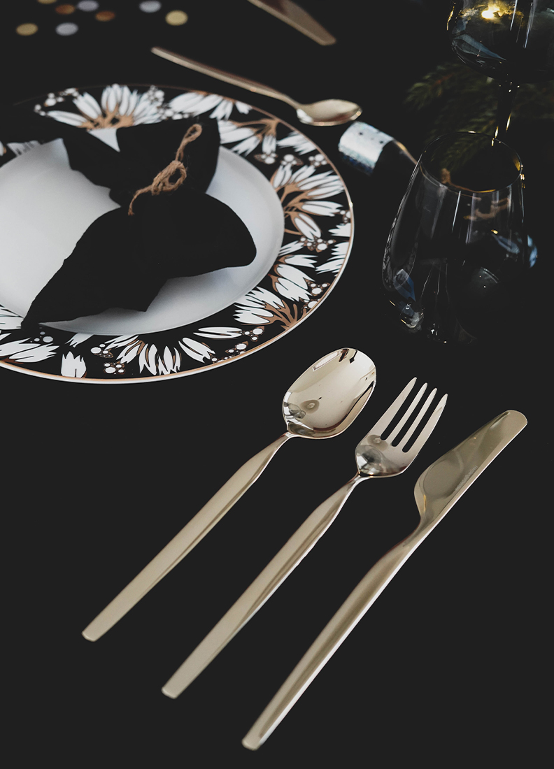 Elegant dinner spoon, fork and knife
