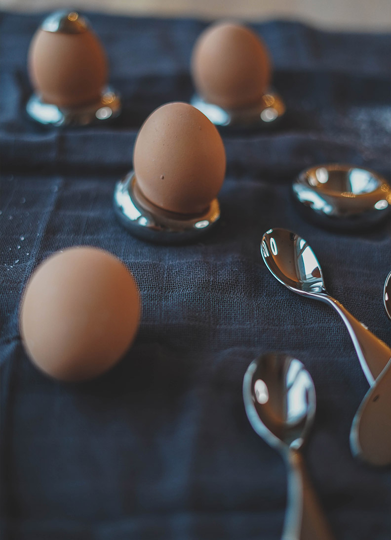 Hardanger egg holders and egg spoons